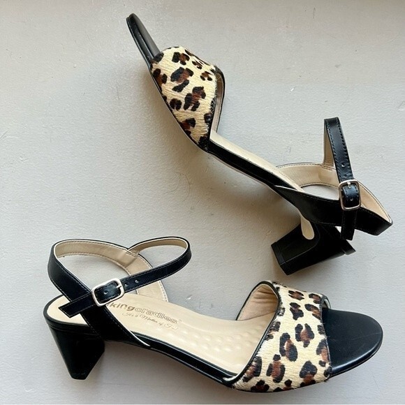 Walking Cradles Lydia Leopard Animal Print Low Heel Sandal Shoes Women’s 8.5 - Picture 1 of 15